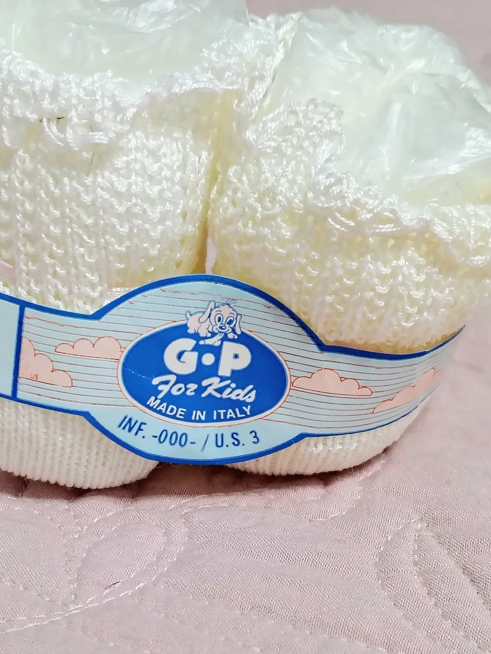 New Italian Knit Baby Booties Ivory w/ Pink Embroidery & Lace 0-3 mo KP For kids